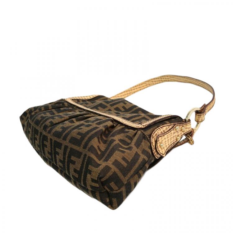 Pre Owned Fendi Tobacco Zucca Canvas Small Chef Shoulder Bag