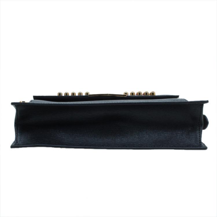 Pre Owned Fendi Black Textured Leather 2Jours Bugs Crossbody Bag