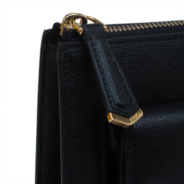Pre Owned Fendi Black Textured Leather 2Jours Bugs Crossbody Bag