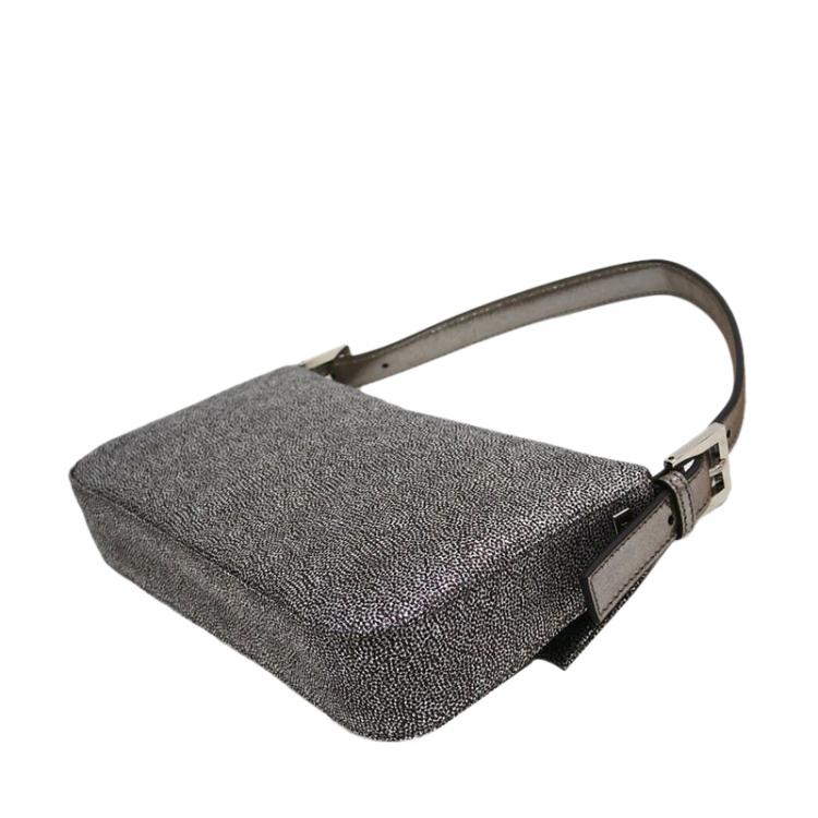 Pre Owned Fendi Black and White Rhinestone Print Canvas Mini Mama Shoulder Bag