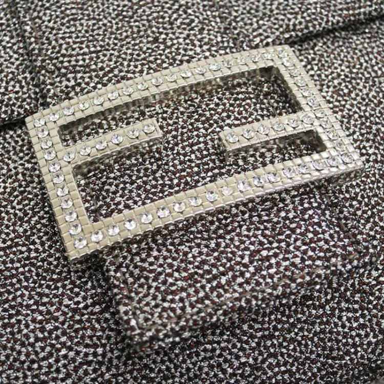 Pre Owned Fendi Black and White Rhinestone Print Canvas Mini Mama Shoulder Bag
