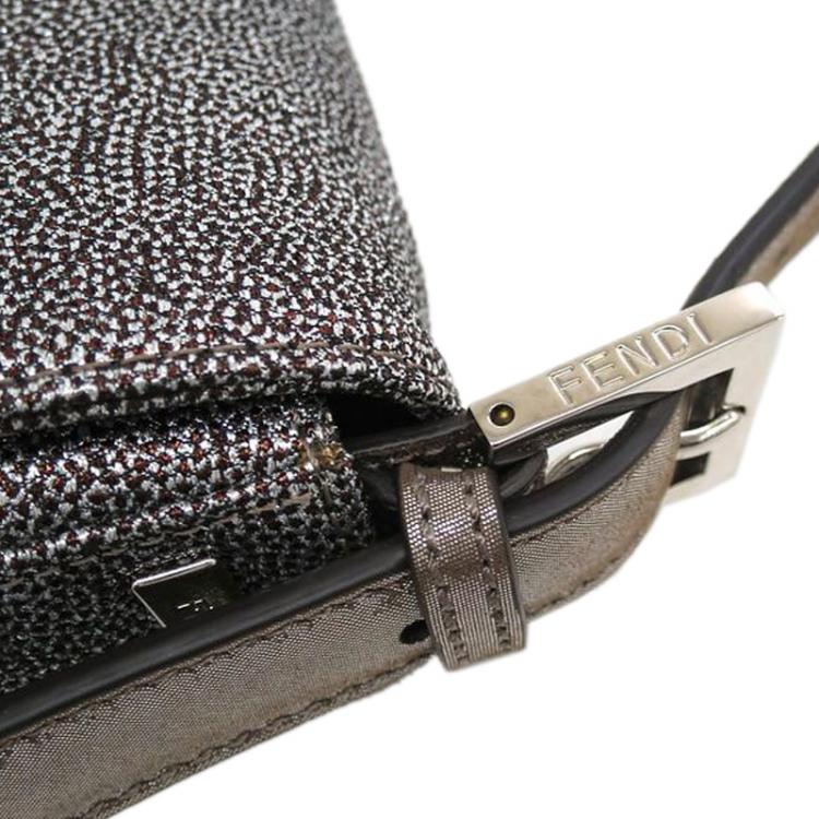 Pre Owned Fendi Black and White Rhinestone Print Canvas Mini Mama Shoulder Bag