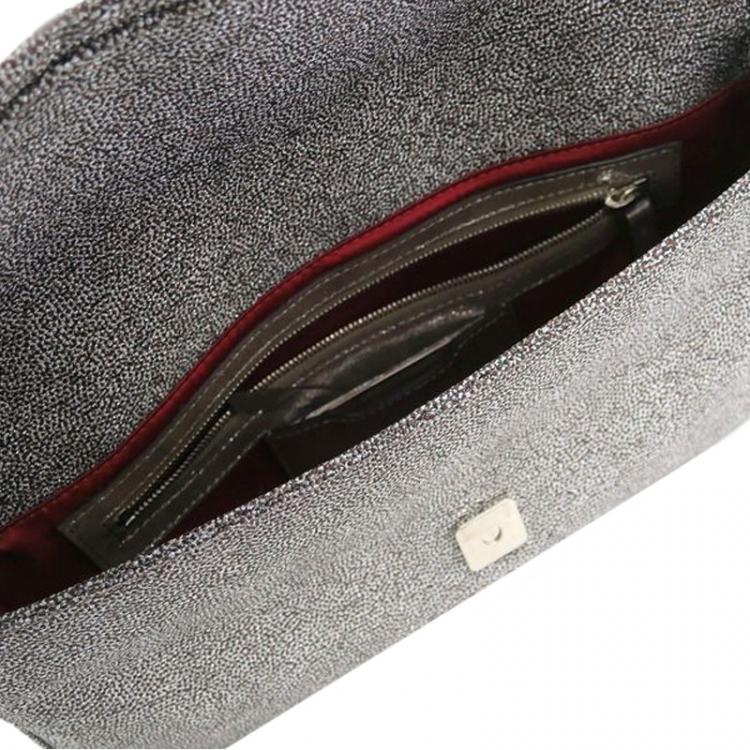 Pre Owned Fendi Black and White Rhinestone Print Canvas Mini Mama Shoulder Bag
