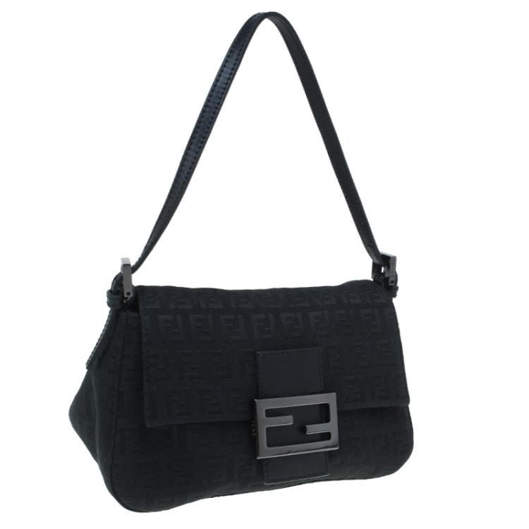 Pre Owned Fendi Black Zucchino Canvas Mini Mama Baguette Bag