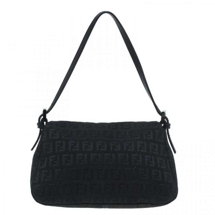 Pre Owned Fendi Black Zucchino Canvas Mini Mama Baguette Bag