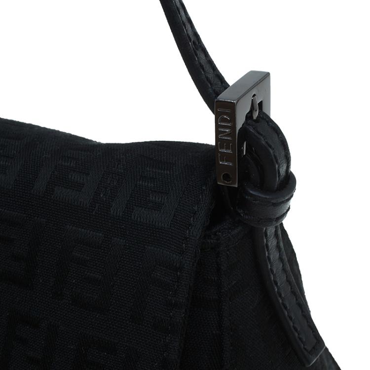 Pre Owned Fendi Black Zucchino Canvas Mini Mama Baguette Bag