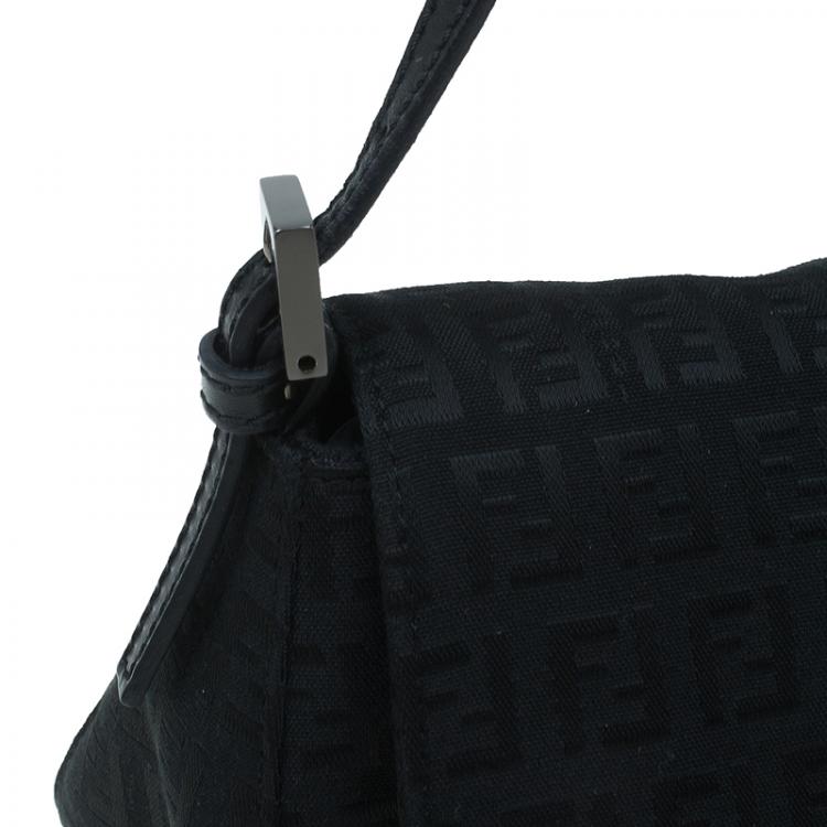 Pre Owned Fendi Black Zucchino Canvas Mini Mama Baguette Bag