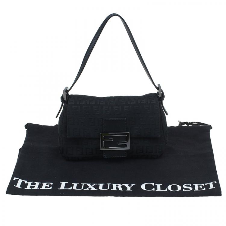 Pre Owned Fendi Black Zucchino Canvas Mini Mama Baguette Bag
