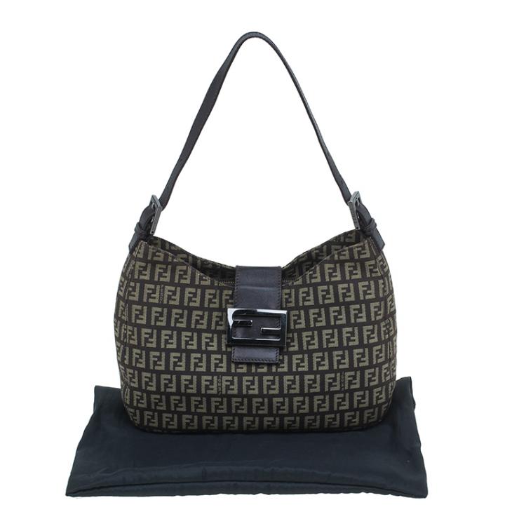 Pre Owned Fendi Brown Zucca Canvas Baguette Shoulder Bag