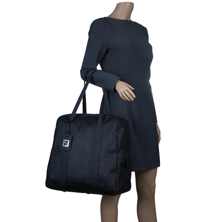 Pre Owned Fendi Dark Grey Zucca Coated Canvas Large Boston Bag