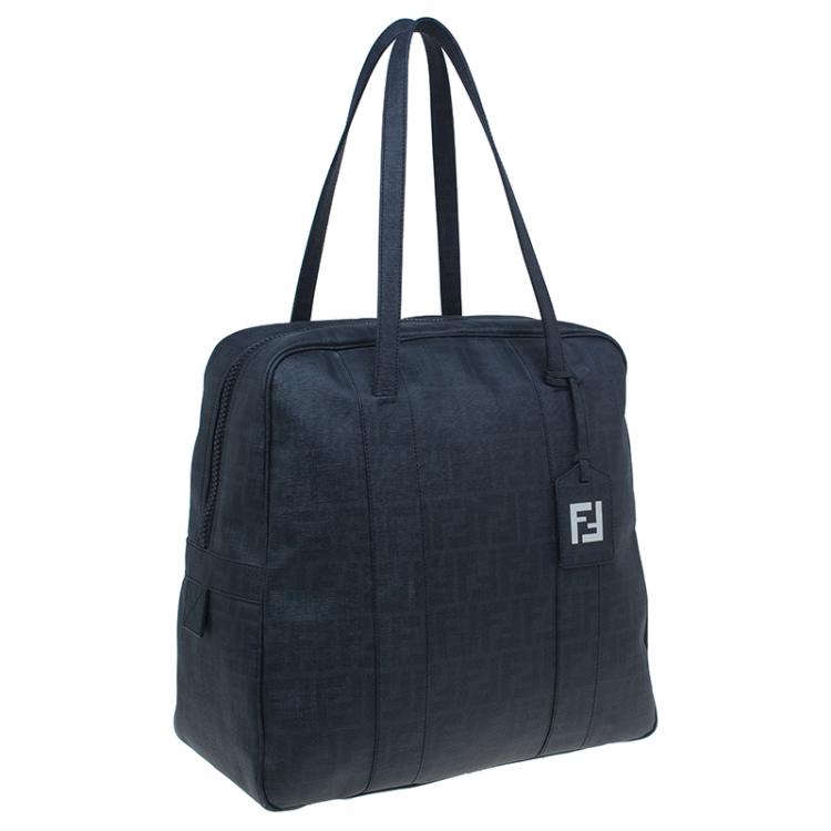 Pre Owned Fendi Dark Grey Zucca Coated Canvas Large Boston Bag