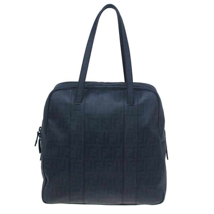 Pre Owned Fendi Dark Grey Zucca Coated Canvas Large Boston Bag