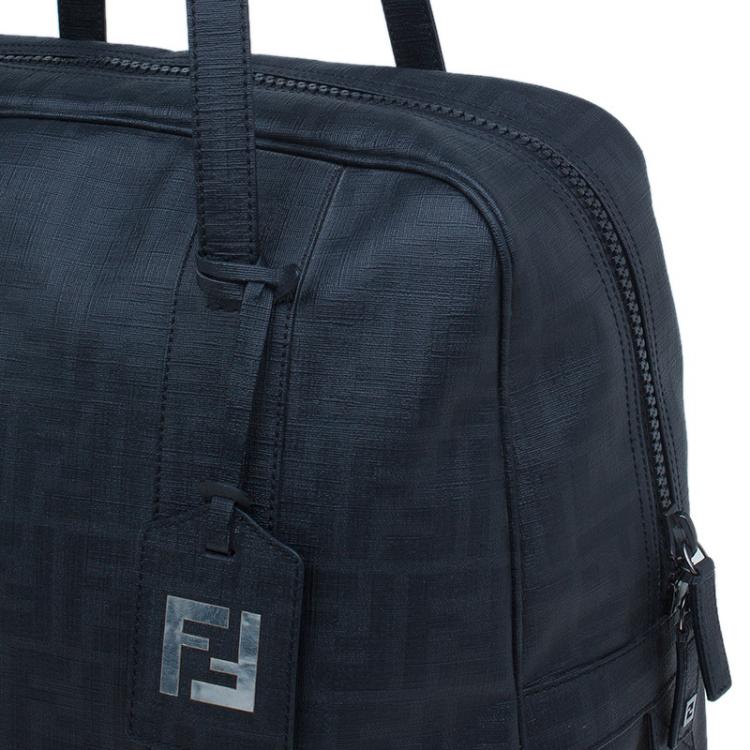 Pre Owned Fendi Dark Grey Zucca Coated Canvas Large Boston Bag