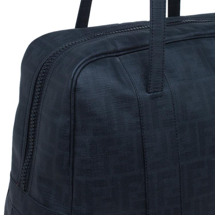 Pre Owned Fendi Dark Grey Zucca Coated Canvas Large Boston Bag
