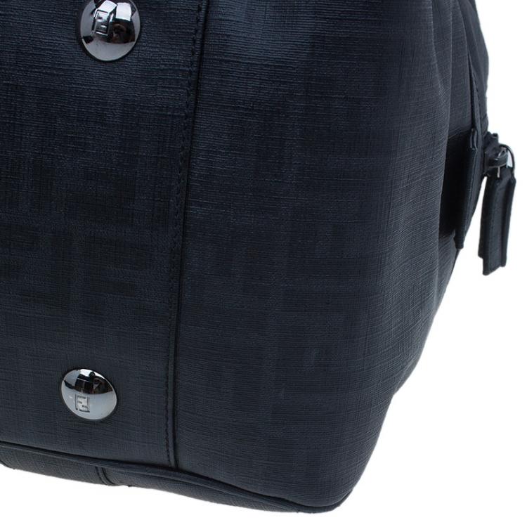 Pre Owned Fendi Dark Grey Zucca Coated Canvas Large Boston Bag