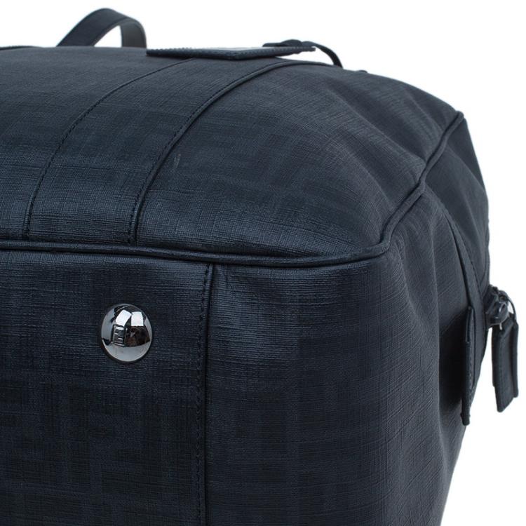 Pre Owned Fendi Dark Grey Zucca Coated Canvas Large Boston Bag