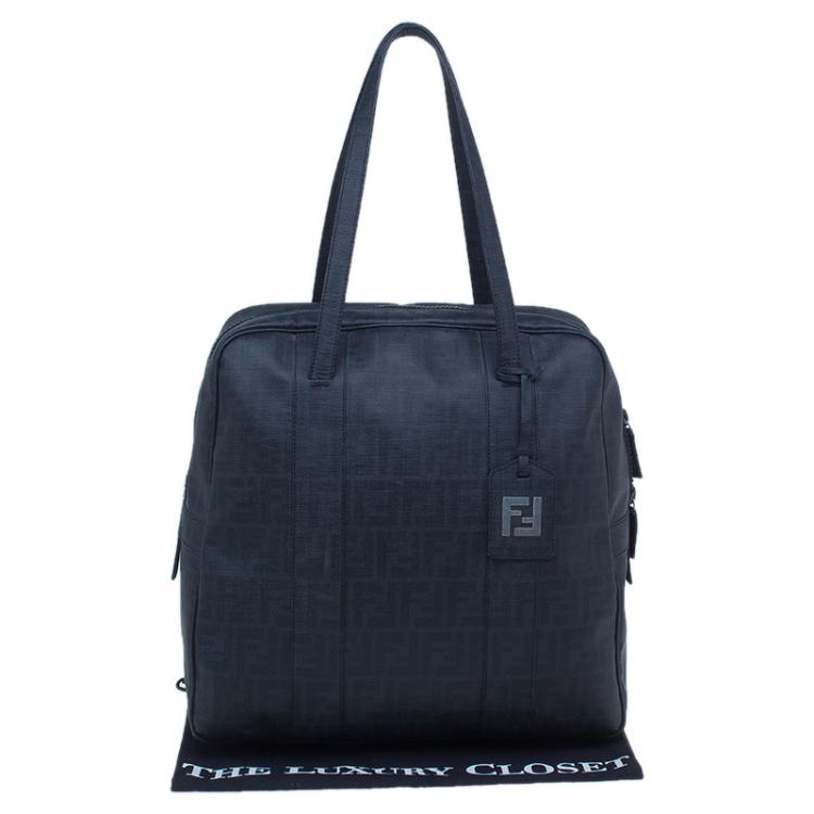 Pre Owned Fendi Dark Grey Zucca Coated Canvas Large Boston Bag