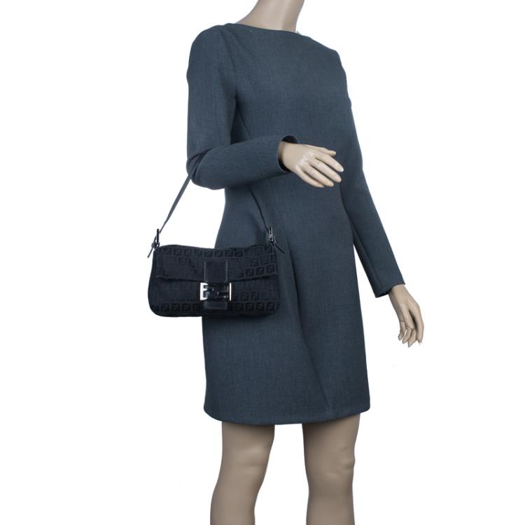 Pre Owned Fendi Black Zucchino Canvas Mini Mama Shoulder Bag
