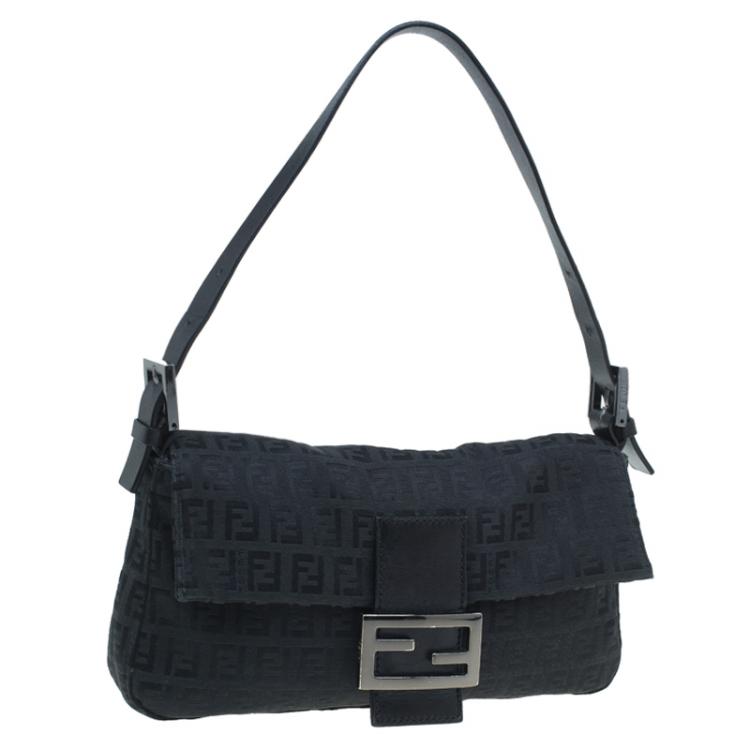 Pre Owned Fendi Black Zucchino Canvas Mini Mama Shoulder Bag