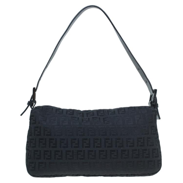 Pre Owned Fendi Black Zucchino Canvas Mini Mama Shoulder Bag