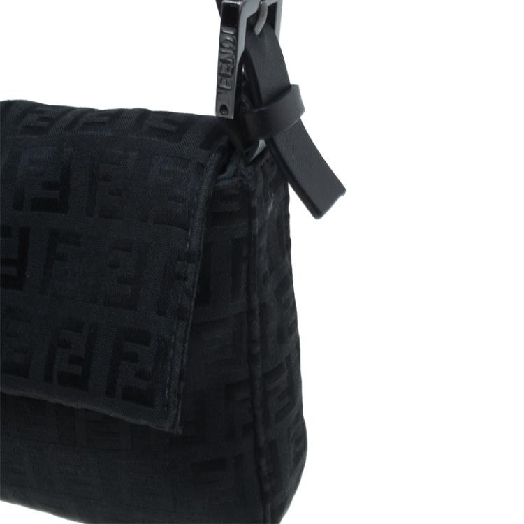 Pre Owned Fendi Black Zucchino Canvas Mini Mama Shoulder Bag