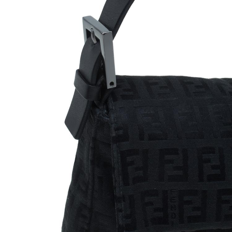 Pre Owned Fendi Black Zucchino Canvas Mini Mama Shoulder Bag
