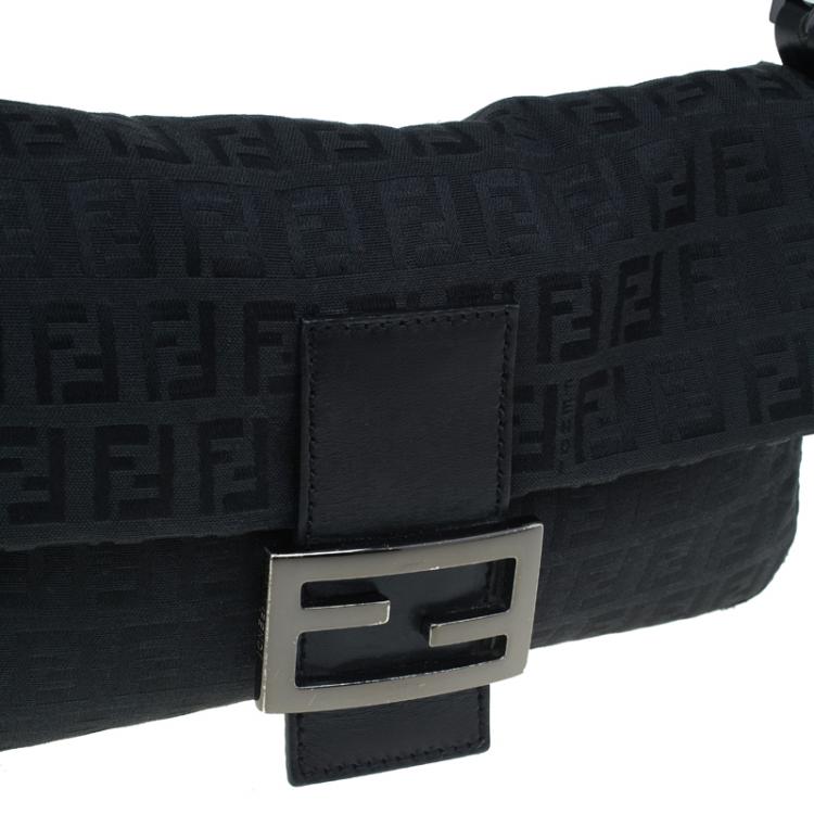 Pre Owned Fendi Black Zucchino Canvas Mini Mama Shoulder Bag