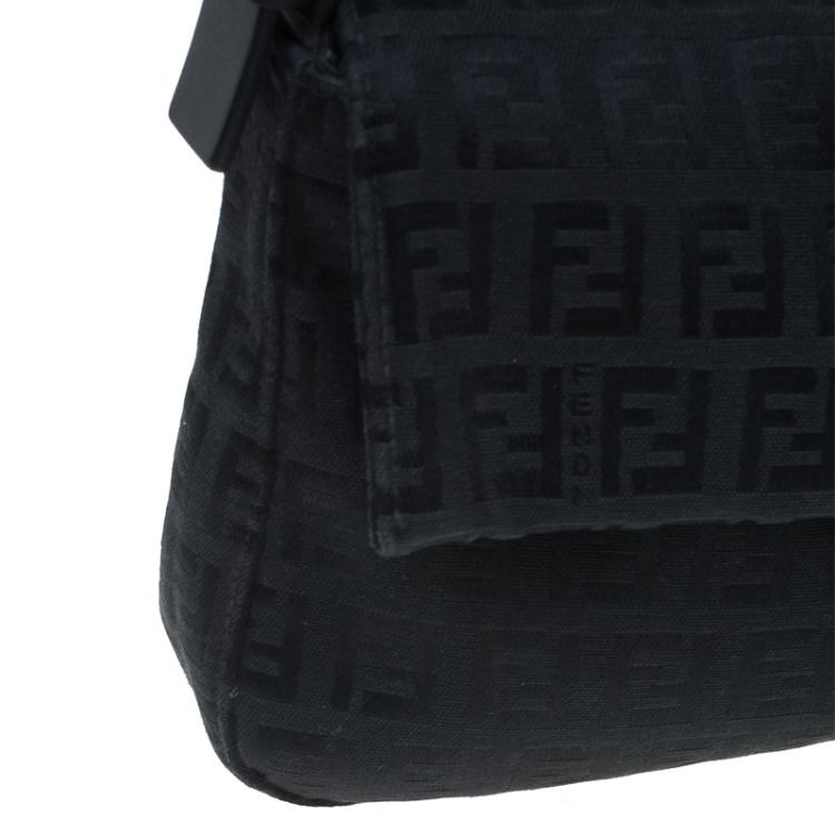 Pre Owned Fendi Black Zucchino Canvas Mini Mama Shoulder Bag