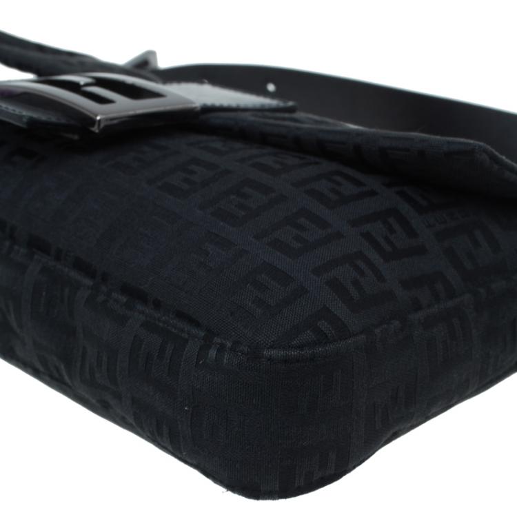 Pre Owned Fendi Black Zucchino Canvas Mini Mama Shoulder Bag