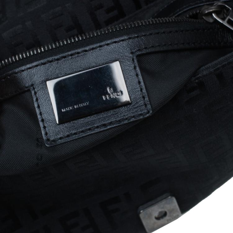Pre Owned Fendi Black Zucchino Canvas Mini Mama Shoulder Bag