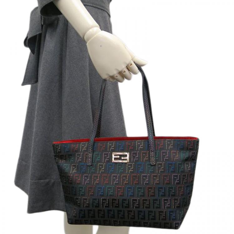 Pre Owned Fendi Black Zucchino Print Nylon Roll Tote 