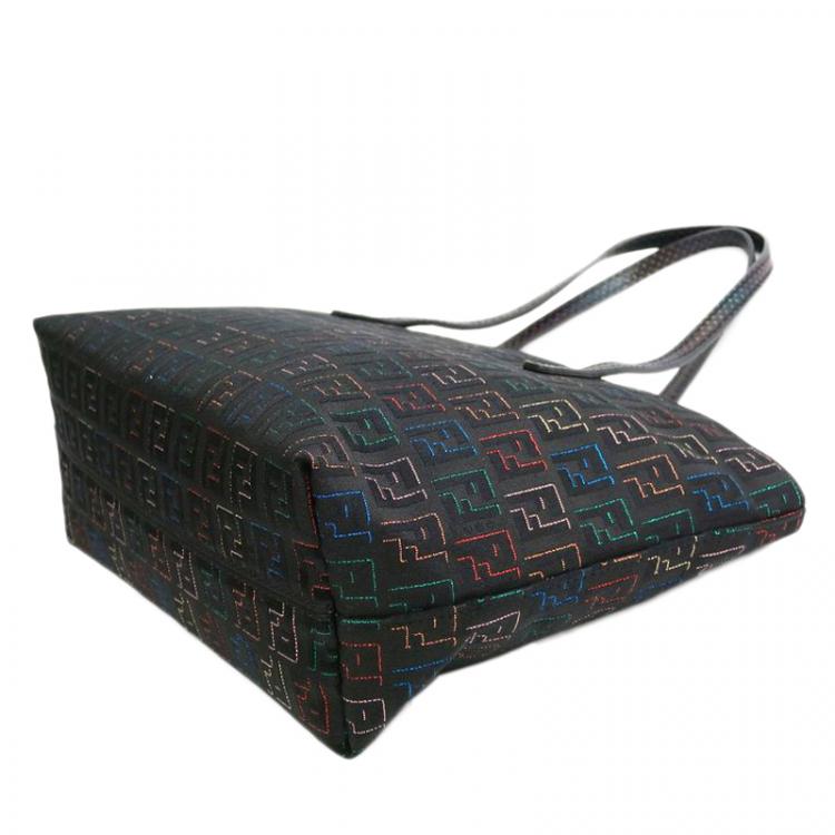 Pre Owned Fendi Black Zucchino Print Nylon Roll Tote 
