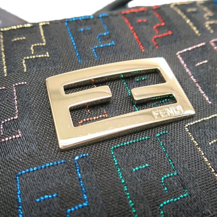 Pre Owned Fendi Black Zucchino Print Nylon Roll Tote 