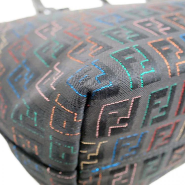 Pre Owned Fendi Black Zucchino Print Nylon Roll Tote 