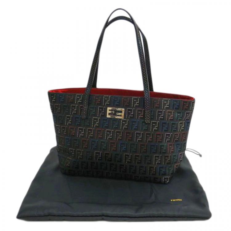 Pre Owned Fendi Black Zucchino Print Nylon Roll Tote 