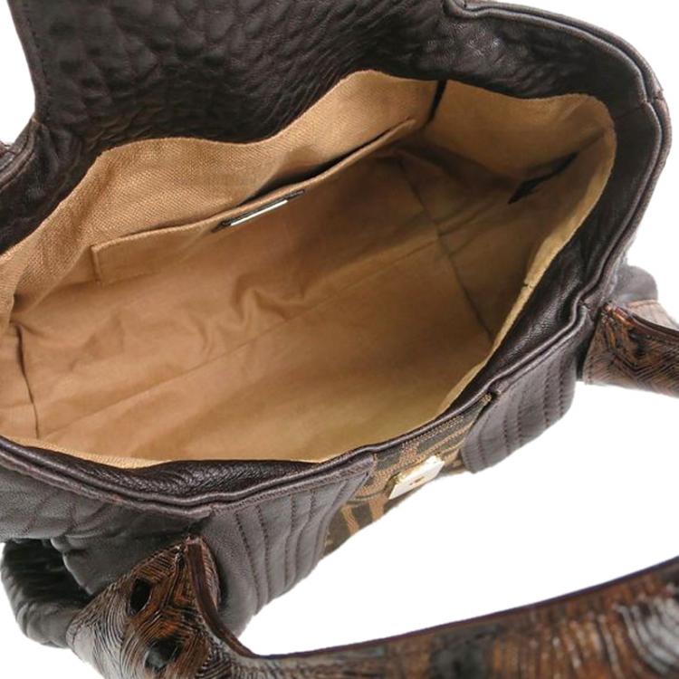 مملوكة مسبقًا Fendi Tobacco Zucca Canvas and Leather Tortoise Spy Hobo