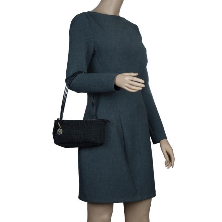 Pre Owned Fendi Black Zucchino Canvas Borsa Forever Pochette