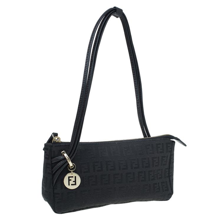 Pre Owned Fendi Black Zucchino Canvas Borsa Forever Pochette