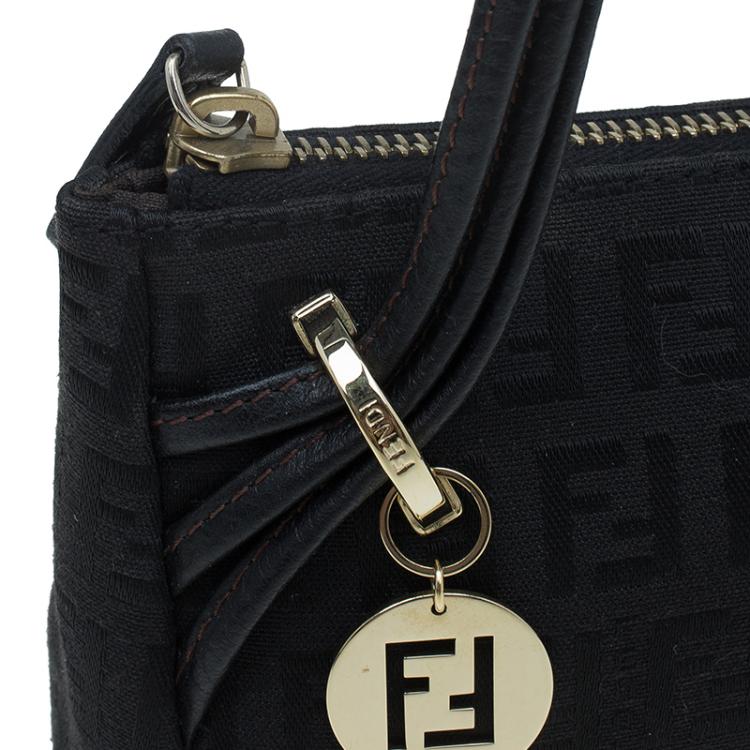Pre Owned Fendi Black Zucchino Canvas Borsa Forever Pochette