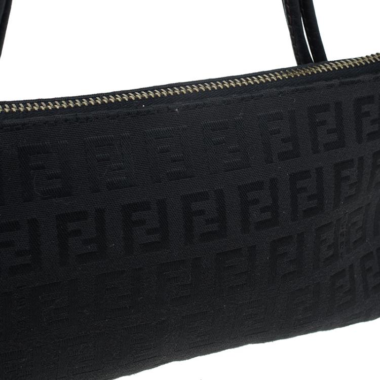 Pre Owned Fendi Black Zucchino Canvas Borsa Forever Pochette