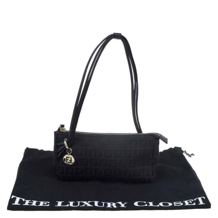 Pre Owned Fendi Black Zucchino Canvas Borsa Forever Pochette