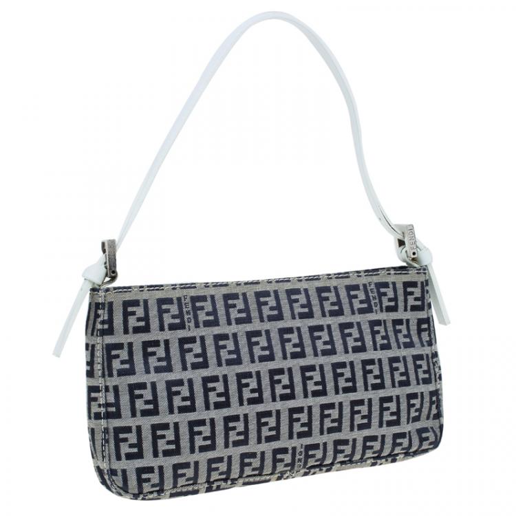 Pre Owned Fendi Dark Blue Zucchino Canvas Pochette