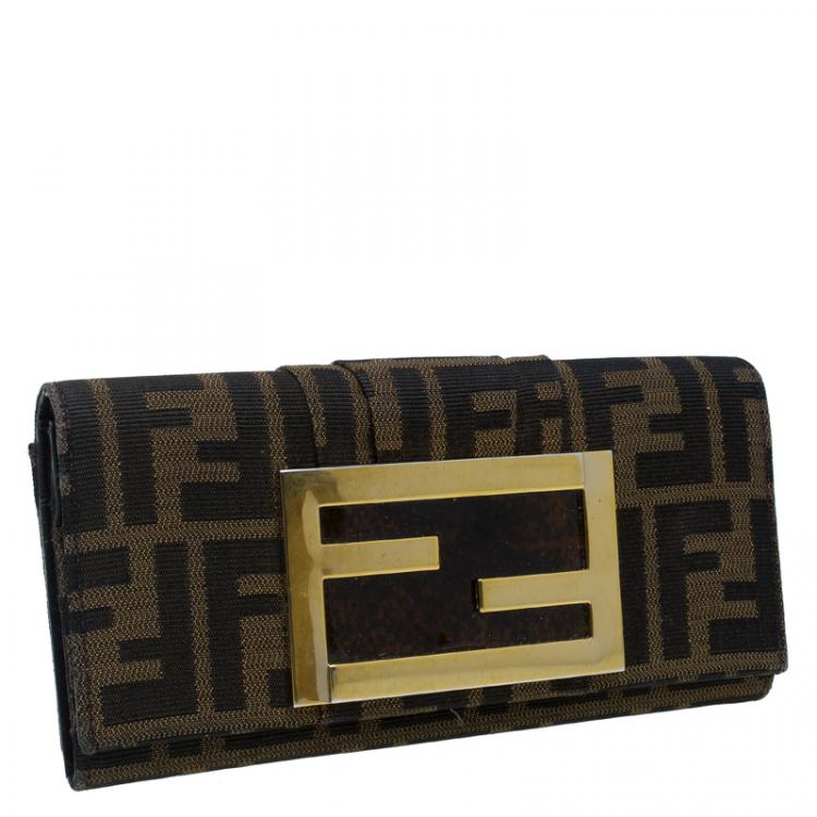 Pre Owned Fendi Brown Zucca Canvas Continental Wallet