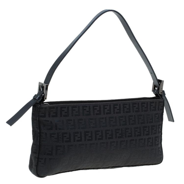 Pre Owned Fendi Black Zucchino Canvas Pochette Bag