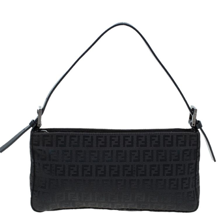 Pre Owned Fendi Black Zucchino Canvas Pochette Bag