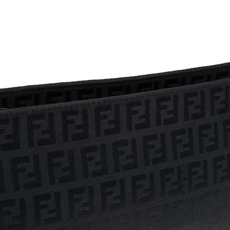 Pre Owned Fendi Black Zucchino Canvas Pochette Bag