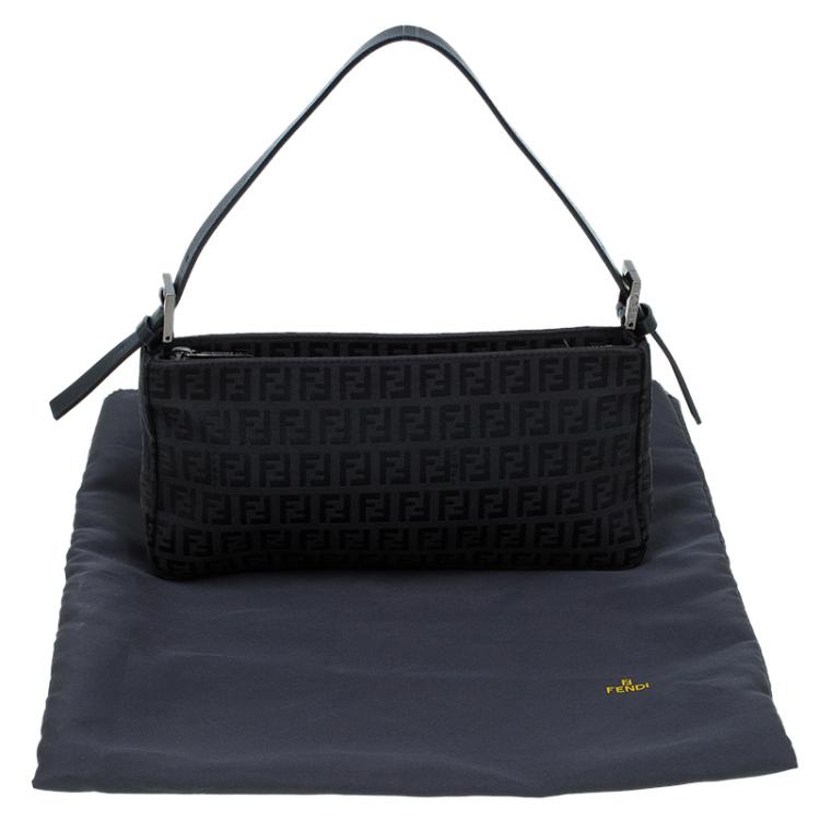 Pre Owned Fendi Black Zucchino Canvas Pochette Bag