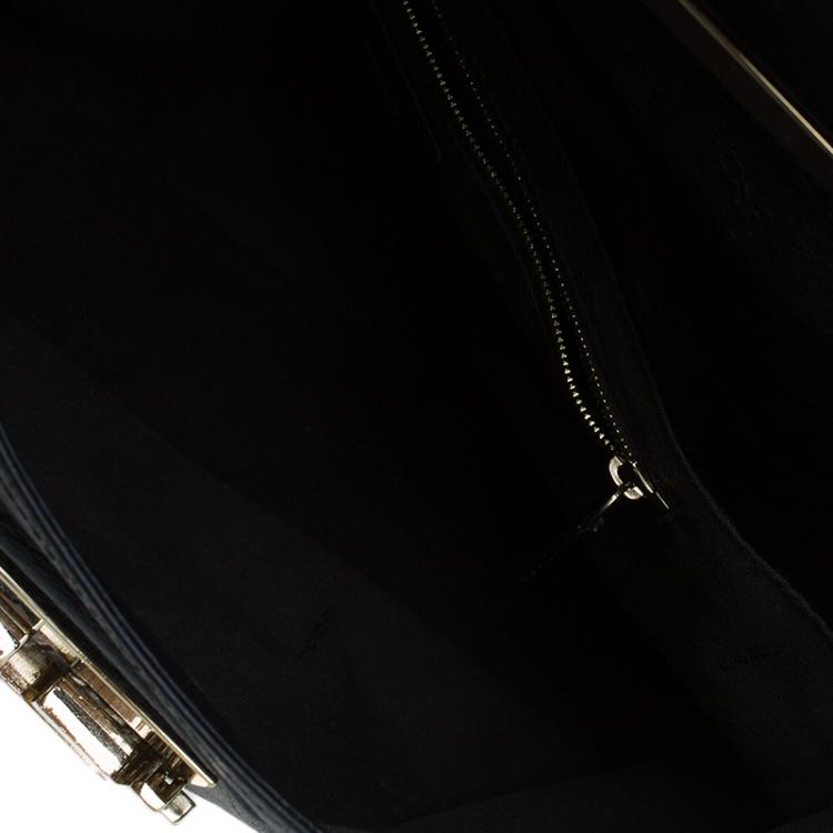 Pre Owned Fendi Black Metallic Leather Maxi Baguette Flap Shoulder Bag