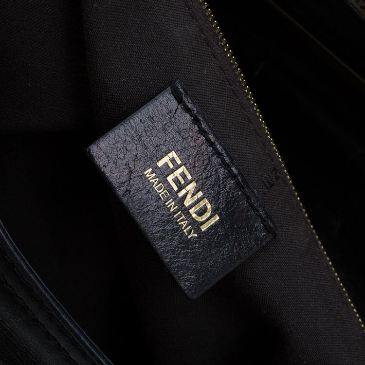 Pre Owned Fendi Black Metallic Leather Maxi Baguette Flap Shoulder Bag