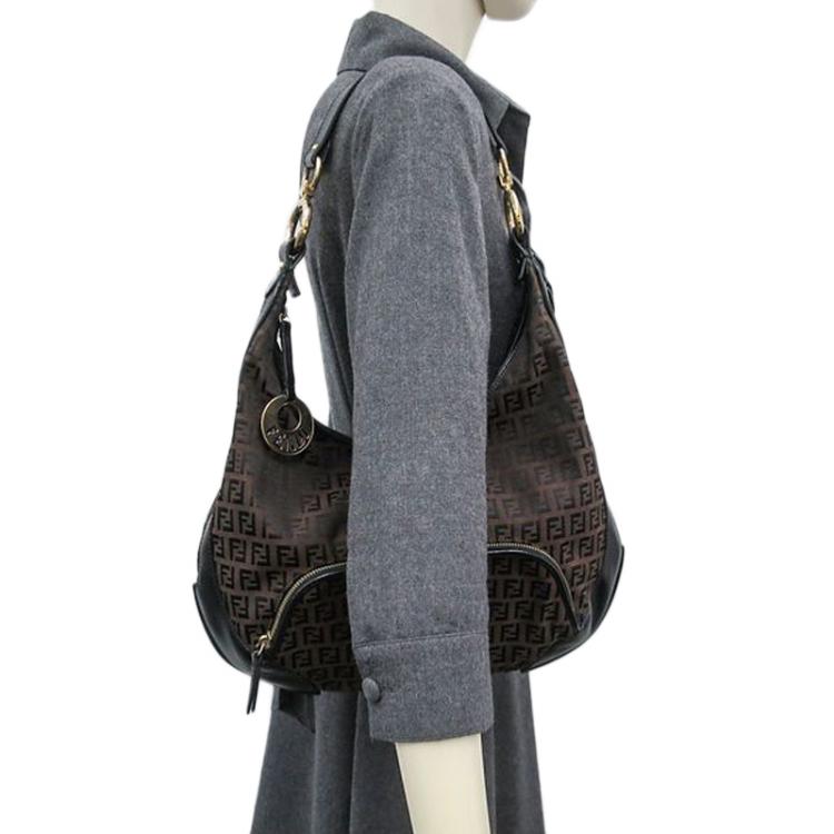 Pre Owned Fendi Tobacco Zucchino Canvas/Leather Front Pocket Hobo